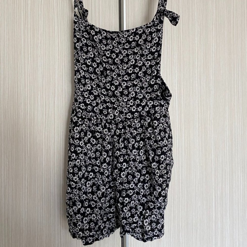 Black floral short overalls